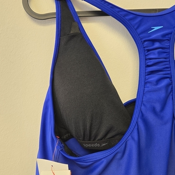 Speedo Shirred Racerback Tankini Swim Top Bora Bora Blue 14 - Picture 6 of 10